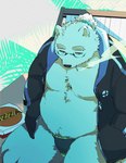 anthro beach belly bulge cigarette clothing eyebrows eyewear food fur glasses male moobs navel overweight overweight_male pizza seaside smoking solo speedo swimwear thick_eyebrows white_body white_fur bone_color919 lifewonders tokyo_afterschool_summoners leib_(tas) bear mammal polar_bear ursine hi_res