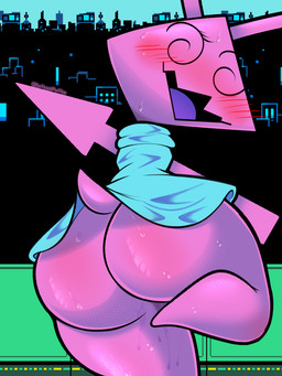ambiguous_gender arrow_(anatomy) big_butt blue_clothing blue_dress blush bodily_fluids butt clothed clothing dress female huge_butt huge_thighs looking_at_viewer looking_back low-angle_view not_furry on_one_leg pink_body purple_tongue raised_leg solo spiral spiral_eyes standing sweat thick_thighs tongue softestpuffss deltarune undertale_(series) darkner humanoid virovirokun 2021 3:4 absurd_res digital_media_(artwork) hi_res