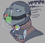 anthro asphyxiation ball_gag biped bodily_fluids breath_control drooling gag male metal_mask saliva slim_anthro slim_male slim_sub solo submissive submissive_anthro submissive_male koofdragon amphibian frog 2024 hi_res