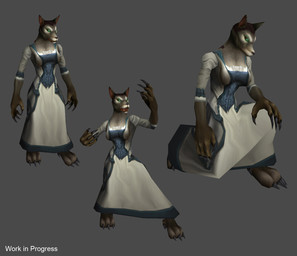 anthro biped bowing claws female green_eyes kneeling on_one_knee solo text unknown_artist blizzard_entertainment warcraft canid mammal werecanid werecreature worgen 3d_(artwork) digital_media_(artwork) english_text hi_res preview unavailable_at_source unfinished
