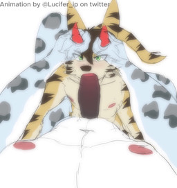anthro blush deep_throat duo hand_on_chest horn horn_grab male male/male oral oral_penetration penetration liafer 1:1 animated huge_filesize long_playtime sound video