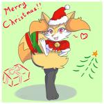 1:1 2019 3_fingers 3_toes anthro bell black_body black_fur border braixen candy candy_cane canid canine christmas christmas_clothing christmas_headwear christmas_present christmas_star christmas_tree clothed clothing costume cute_fangs dessert digital_media_(artwork) dipstick_tail eyebrows eyelashes fan_character fangs feet female fingers food fortuna_(unknownlifeform) full-length_portrait fur generation_6_pokemon gesture gift gift_wrapped green_background hat headgear headwear heart_nose heart_symbol hi_res holidays inner_ear_fluff jingle_bell looking_at_viewer mammal markings multicolored_tail neck_bow nintendo open_mouth orange_body orange_fur orange_tail_tip plant pokemon pokemon_(species) portrait red_eyes santa_costume santa_hat shadow simple_background solo standing stick tail tail_markings teeth toes tree tuft unknownlifeform waving white_body white_border white_fur yellow_body yellow_fur