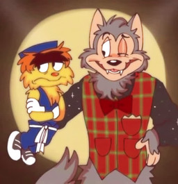 anthro belt bottomless bow_tie clothed clothing duo hat headgear headwear humor male male_focus pattern_clothing pattern_topwear plaid plaid_clothing plaid_topwear puppet rope rope_belt smile surprised topwear vest vhs_filter funfettitoonz aaron_fechter_(va) creative_engineering_incorporated showbiz_pizza_place the_rock-afire_explosion earl_schmerle rolfe_dewolfe canid canine canis mammal wolf animated short_playtime sound video