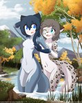 anthro autumn breasts duo featureless_breasts featureless_crotch female navel nude river erdfurry neoseekethembers kindled skyline_(comic) annalise_(kindled) ayla_(skyline) canid canine canis mammal moon_wolf wolf comic hi_res