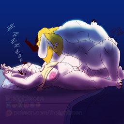 anthro asgoriel bearded bed bedroom bedroom_sex belly big_breasts blonde_hair breasts clothing duo exposed_breasts eyes_closed female forced from_front_position furniture green_eyes hair hands_behind_head holding_leg horn husband_and_wife long_ears long_hair lying male male/female marital_sex married_couple mature_anthro mature_female mature_male missionary_position muscular muscular_anthro muscular_male night on_back pajamas penetration raised_leg rape red_eyes sex sleep_sex sleeping slightly_chubby slightly_chubby_female spread_legs spreading vaginal vaginal_penetration conditional_dnp thelightsmen undertale undertale_(series) asgore_dreemurr toriel bovid bovine mammal 1:1 hi_res