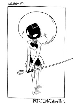 anthro black_body breasts clothing female legwear slim small_breasts small_waist solo thigh_highs call_me_ink hollow_knight:_silksong hollow_knight_(franchise) team_cherry lace_(hollow_knight:_silksong) arthropod black_and_white hi_res line_art monochrome