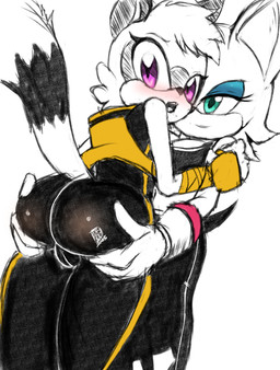 anthro aroused_face big_breasts big_butt bottomwear breasts bubble_butt butt butt_grab camel_toe clothing duo eyelashes eyeshadow female female_anthro gloves hand_on_butt handwear leather makeup pants sleeveless_clothing surprised darkfang100 idw_publishing sega sonic_riders sonic_the_hedgehog_(comics) sonic_the_hedgehog_(idw) sonic_the_hedgehog_(series) rouge_the_bat tangle_the_lemur bat lemur mammal primate ring-tailed_lemur strepsirrhine hi_res sketch