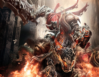 duo glowing glowing_eyes male melee_weapon riding straddling sword weapon abythos666 darksiders ruin_(character) war_(character) equid equine horse human mammal