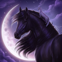ambiguous_feral ambiguous_gender black_body black_fur black_hair brown_eyes cloud detailed_background duo feral fur glowing hair mane moon outside pupil quadruped text whiskers white_body white_fur white_hair beesa equid equine horse mammal mustelid musteline true_musteline weasel 1:1 2026 artist_name digital_media_(artwork) digital_painting_(artwork) hi_res krita_(artwork) paint_tool_sai_(artwork) painting_(artwork) portrait signature