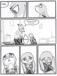 anthro bodily_fluids canid canine clothed clothing comic crying dialogue dipstick_ears disney duo ear_markings english_text female fox furniture greyscale hi_res judy_hopps lagomorph leporid male mammal monochrome multicolored_ears nick_wilde police police_uniform rabbit red_fox scut_tail short_tail tail tears text the_gory_saint true_fox uniform zootopia