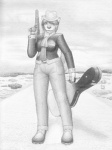 absurd_res anthro arche_kruz biped breasts briefcase canid canine canis clothing domestic_dog fedora female front_view full-length_portrait gangster graphite_(artwork) greyscale guitar_case gun hat headgear headwear hi_res holding_gun holding_object holding_ranged_weapon holding_weapon kaye_devin mammal mariachi monochrome outside parody pencil_(artwork) portrait ranged_weapon road shiba_inu silencer sky solo spitz standing submachine_gun traditional_media_(artwork) uzi weapon