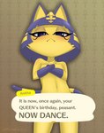 anthro blush convenient_censorship crossed_arms dialogue dialogue_box exposure_variation female flat_chested frown header header_box looking_at_viewer nude solo text text_header zionworldartist animal_crossing ankha_zone nintendo ankha_(animal_crossing) domestic_cat felid feline felis mammal absurd_res english_text hi_res