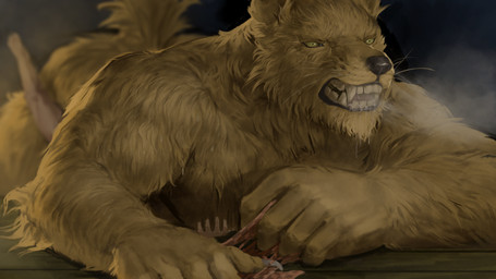 ambiguous_gender ambiguous_penetration anthro bodily_fluids breath brown_body brown_fur clothing dominant dominant_anthro dominant_male duo fur legs_up male male/ambiguous muscular muscular_anthro muscular_male panting penetration pinned pinned_to_ground questionable_consent raised_tail rough_sex sex size_difference sweat tail teeth torn_clothing oddeyresproductions bear brown_bear mammal ursine 16:9 hi_res widescreen