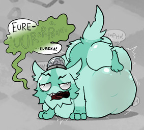 abdominal_bulge ambiguous_gender belly big_belly brain burping feral fur green_body green_fur huge_belly hyper hyper_belly motion_lines open_mouth organs quadruped resting_on_belly soft_vore solo tail teeth tongue vore pawplants mewgenics franklin_(mewgenics) domestic_cat felid feline felis mammal 2026