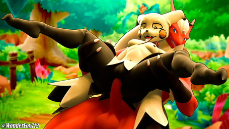 anthro balls breasts duo female forest full_nelson genitals male male/female nipples penis plant size_difference spread_legs spreading tree vulva wonderfox712 chocoscorner_(modeler) warfaremachine_(modeler) nintendo pokemon mimi_(sealer4258) blaziken generation_3_pokemon generation_7_pokemon mimikyu pokemon_(species) 16:9 3d_(artwork) blender_(artwork) digital_media_(artwork) hi_res widescreen