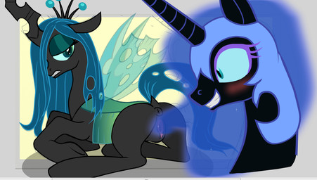 black_body black_fur blue_hair blush bound buttercup_saiyan changeling duo equine female feral friendship_is_magic fur green_hair hair helmet horn horse lesbian my_little_pony nightmare_moon_(mlp) penetration pony pussy queen_chrysalis_(mlp) sitting vaginal vaginal_penetration winged_unicorn wings
Rating: Explicit
Score: 6
User: darknessRising
Date: August 20, 2013