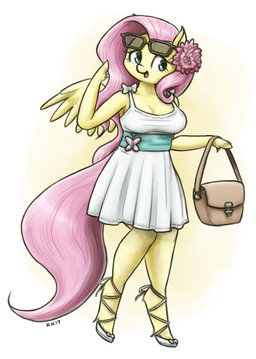 accessory anthro anthrofied back_wings blue_eyes breasts cleavage clothed clothing dress eyewear eyewear_on_head feathered_wings feathers female fetlocks flower flower_in_hair footwear fur hair hair_accessory holding_purse hoof_hands hooves long_hair open_mouth open_smile pink_hair pink_tail plant purse sandals shoes simple_background smile solo sundress sunglasses sunglasses_on_head tail unguligrade wearing_sunglasses white_background white_clothing white_dress wings yellow_body yellow_fur king-kakapo friendship_is_magic hasbro my_little_pony mythology fluttershy_(mlp) equid equine mammal mythological_creature mythological_equine pegasus 2017 full-length_portrait hi_res portrait