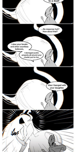 ambiguous_gender anthro cloak clothing dialogue duo speech_bubble text katatsumu_ktkt hollow_knight:_silksong hollow_knight_(franchise) team_cherry grand_mother_silk hornet_(hollow_knight) arthropod 4koma comic english_text greyscale monochrome female_(lore)