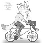 3_toes anthro barefoot bicycle biking date duo feet female male male/female paws plantigrade riding riding_bike toes vehicle hatakeclarissarts disney inktober zootopia judy_hopps nick_wilde canid canine european_rabbit fox lagomorph leporid mammal oryctolagus rabbit 1:1 2024 hi_res monochrome