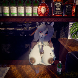 alcohol alcohol_bottle anthro bar beverage beverage_bottle big_breasts bottle breasts clothed clothing container ear_piercing female hair hot_drink mature_female nipple_piercing nipples nude nude_anthro nude_female piercing solo text thick_thighs topless blacklya dogzeela_(modeler) hellaverse helluva_boss mythology loona_(helluva_boss) canid canid_demon canine canis demon domestic_dog hellhound mammal mythological_canine mythological_creature 1:1 3d_(artwork) absurd_res digital_media_(artwork) english_text hi_res