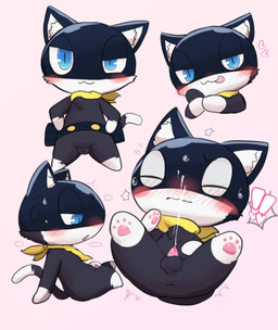 animal_genitalia animal_penis anthro anus balls bedroom_eyes belt black_body black_fur blue_eyes blush bodily_fluids butt chibi cum cum_on_face cum_on_mask cum_on_own_face cum_on_self cumshot dipstick_tail ejaculation feline_genitalia feline_penis fur genital_fluids genitals heart_symbol kerchief looking_at_viewer male markings mask masturbation narrowed_eyes pawpads paws penis pink_background pink_penis seductive simple_background small_balls small_penis solo sweat tail tail_markings tapering_penis tongue tongue_out white_body white_fur white_tail_tip badwingm atlus megami_tensei persona_(series) persona_5 sega morgana_(persona) domestic_cat felid feline felis mammal tuxedo_cat hi_res