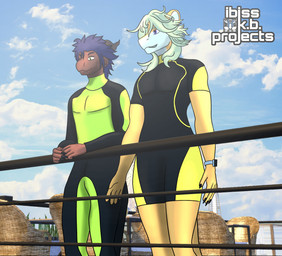 3d_background anthro arecibo_message black_bodysuit black_clothing black_skinsuit blonde_hair blue_hair bodysuit chair claws clock clothing digital_clock duo electronics fence furniture green_eyes hair hair_over_eye horn latex latex_clothing latex_skinsuit light logo male messy_hair nails neoprene orange_body orange_skin plant purple_eyes railing red_body red_skin scuba_diver shark_teeth sharp_teeth side_view skinsuit sky smile sunlight teeth tight_clothing wetsuit ibisskb mythology varjul yura_(ibisskb) aquatic dragon felid fish hybrid mammal mythological_creature mythological_scalie pantherine scalie shark tiger 3d_(artwork) artist_logo digital_media_(artwork) hi_res mixed_media watermark