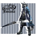 ambiguous_gender anthro armor dual_wielding holding_melee_weapon holding_object holding_sword holding_weapon mask melee_weapon solo sword tail weapon rpbbw pixiv_fantasia canid canine canis mammal wolf