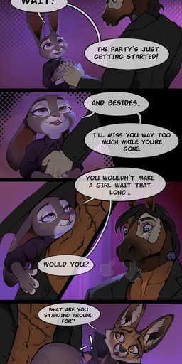 anthro clothing comic_panel dialogue female group male speech_bubble text silgiriya_mantsugosi disney zootopia judy_hopps canid canine equid equine fox horse lagomorph leporid mammal rabbit absurd_res comic english_text hi_res