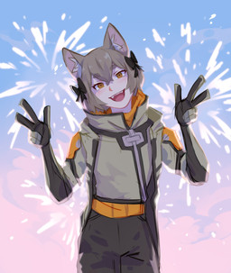 black_bottomwear black_clothing black_pants bottomwear brown_ears brown_hair clothed clothing eyelashes femboy fireworks glistening glistening_eyes grey_clothing grey_topwear hair inner_ear_fluff light_body light_skin looking_at_viewer male orange_eyes pants pink_inner_ear pose simple_background solo standing topwear tuft unsigned white_inner_ear_fluff corzh77 re:zero ferris_argyle animal_humanoid humanoid absurd_res hi_res