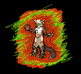 abstract_background anthro brown_body brown_fur brown_tail fur male smile solo tail tan_body tan_fur demensa mammal mustelid musteline 2017 digital_media_(artwork) full-length_portrait pixel_(artwork) portrait