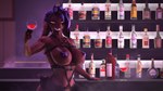 alcohol anthro bar beverage clothing container cup dark_body dark_skin drinking_glass fangs female freckles glass glass_container glass_cup glowing glowing_eyes leather leather_clothing leather_topwear looking_at_viewer pasties red_eyes solo teeth topwear wine wine_bottle wine_glass conditional_dnp domibun winter_(domibun) bovid caprine goat mammal sheep vampire 3d_(artwork) absurd_res digital_media_(artwork) hi_res source_filmmaker_(artwork)