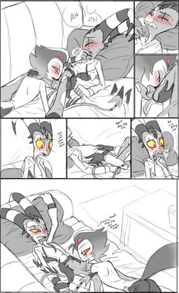 anthro anthro_penetrated balls beak blush bodily_fluids bottomless bottomless_humanoid bottomless_male bottomwear clenched_teeth clothed clothing container cup dialogue duo erection eyes_closed feathers fellatio fingers furniture genitals hair half-closed_eyes hoodie humanoid_genitalia humanoid_on_anthro humanoid_penetrating humanoid_penetrating_anthro lying male male/male male_penetrated male_penetrating male_penetrating_male narrowed_eyes on_back on_front one_eye_closed open_mouth oral oral_penetration pants penetration penile penile_penetration penis pillow red_eyes saliva saliva_string sex shirt simple_background sofa sofa_sex table tail teeth text tongue tongue_out topwear angelofhapiness hellaverse helluva_boss blitzo_(helluva_boss) stolas_(helluva_boss) avian bird demon humanoid imp owl owl_demon absurd_res comic digital_media_(artwork) english_text hi_res monochrome sketch