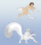 all_fours anthro biped black_nose blue_eyes bodily_fluids breast_growth breasts brown_hair butt butt_expansion collar expansion featureless_crotch female gender_transformation glistening glistening_body glistening_butt glistening_tail gradient_background growth hair human_to_anthro latex_body logo long_tail long_tongue lying mid_transformation motion_lines mtf_transformation nude open_mouth pawpads rear_view saliva saliva_string side_view simple_background solo species_transformation spread_legs spreading standing tail tail_focus tail_growth tail_motion tongue transformation transformation_sequence white_hair white_pawpads year cocofox shrubie_(shrubie_fox) canid canine fox human mammal 2024 artist_logo colored hi_res shaded