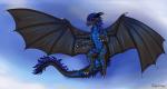 blue_body blue_eyes blue_penis blue_scales claws feral flying fur genitals hair horn in_sky male membrane_(anatomy) membranous_wings penis relaxing scales simple_background smile solo tail tongue wings katruna94 mythology xylex dragon mythological_creature mythological_scalie scalie 2019 digital_media_(artwork) hi_res