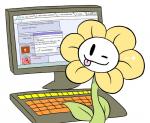 ;p browser computer electronics flower humor keyboard looking_at_viewer male monitor not_furry one_eye_closed plant simple_background solo text tongue tongue_out vertical_bar_eyes white_background wink unknown_artist 4chan google undertale undertale_(series) flowey_the_flower heats_flamesman elemental_creature flora_fauna flower_creature english_text