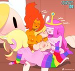 anthro big_breasts big_butt blush breasts butt female female/female fire flaming_hair food food_hair group horn navel nipples pseudo_hair somescrub adventure_time cartoon_network mythology fionna_the_human flame_princess lady_rainicorn princess_bubblegum elemental_creature equid equine fire_creature food_creature food_humanoid human humanoid mammal mythological_creature mythological_equine rainicorn unicorn absurd_res hi_res