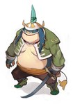 anthro clothing male melee_weapon overweight overweight_male solo sword topwear tusks vest viking weapon nakade1 final_fantasy square_enix mammal seeq suine