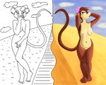 5:4 accessory anthro breasts cloud desert diptych disney don_bluth duo female fur hair_accessory hair_ribbon heart_symbol hi_res hiding_breasts hiding_face hiding_pussy hill hrisaura line_art mammal miss_kitty_mouse mouse mrs._brisby murid murine nipples nude pose ribbons road rodent simple_background sky tail the_great_mouse_detective the_secret_of_nimh