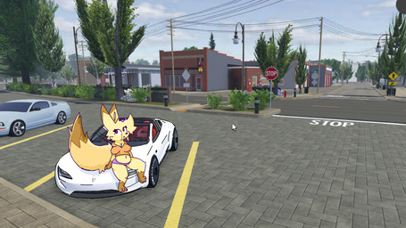 anthro car clothing crop_hoodie female outside panties solo underwear vehicle fiqu ford ford_mustang roblox tesla_(brand) canid canine fennec_fox fox mammal true_fox 16:9 hi_res widescreen
