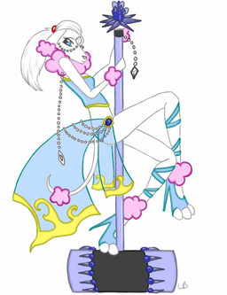 anthro armor biped breasts clothing cutie_mark dancing female hair looking_at_viewer pole pole_dancing pose simple_background smile solo standing tail weapon young oldmusic_(artist) hasbro my_little_pony canid canine canis domestic_dog mammal poodle 2012 digital_media_(artwork) full-length_portrait hi_res portrait