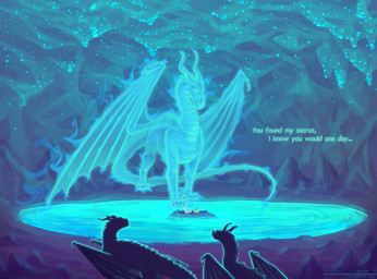 ambiguous_gender cave claws dialogue digitigrade feral finger_claws glowing group horn inside long_neck long_tail looking_at_another membrane_(anatomy) membranous_wings nose_spike quadruped tail text toe_claws trio water wings laweema european_mythology mythology wings_of_fire mulberry_(wof) precipice_(wof) umber_(wof) dragon ghost hybrid mudwing_(wof) mythological_creature mythological_scalie scalie skywing_(wof) spirit western_dragon blue_theme english_text hi_res male_(lore)