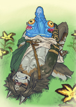 anthro arched_back black_nose blush bodily_fluids brown_body brown_fur clothing cum cum_in_goo cum_inside duo ear_piercing ear_ring ejaculation erection eyes_closed fluffy fluffy_tail footwear fur genital_fluids genitals grey_body grey_fur male male_penetrating outside penetration penis penis_in_slime piercing pointy_ears ring_piercing sandals sex shirt shoes slime slime_sex sweat sweatdrop tail topwear tunic smugh nintendo the_legend_of_zelda link_(wolf_form) canid canine canis chuchu goo_creature mammal monster slime_(blob) wolf hi_res