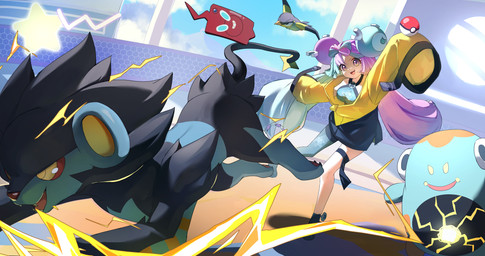 ambiguous_gender blue_sky cloud cloudy_sky day female group hair light open_mouth open_smile outside pokeball purple_hair shadow sky smile sunlight white_clouds kusan_nei nintendo pokemon iono_(pokemon) animate_inanimate bellibolt generation_4_pokemon generation_9_pokemon human luxray mammal pokemon_(species) rotom rotom_phone wattrel 2024 256:135 absurd_res cel_shading digital_drawing_(artwork) digital_media_(artwork) hi_res shaded wallpaper