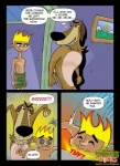 canid canine canis clothed clothing comic dialogue domestic_dog dukey duo english_text featureless_crotch homophobic_slur human johnny_test johnny_test_(series) male mammal nipples nude smile text topless towel unknown_artist watermark young