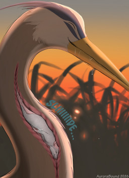 beak blue_body blue_feathers bodily_fluids drooling extreme_size_difference feathers fur grey_body grey_feathers grey_fur internal micro nervous onomatopoeia oral_vore saliva size_difference sound_effects sunset swallowing text throat vore yellow_beak aurorabound avian bird great_blue_heron great_heron heron mammal mouse murid murine pelecaniform rodent absurd_res hi_res