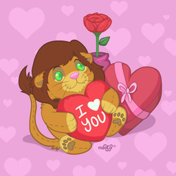 anthro candy chocolate dessert flower food holidays love male plant plushie rose_(flower) solo naoto valentine's_day felid lion mammal pantherine 1:1 hi_res