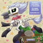 2018 animated_skeleton axe bone chimera discord_(mlp) draconequus english_text equid feathers female friendship_is_magic grave green_eyes hasbro heart_symbol hi_res inner_monologue level_number male mammal melee_weapon my_little_pony number phoenix_down skeleton skellinore_(mlp) text text_box thought_bubble undead vavacung weapon