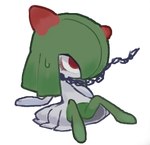 ambiguous_gender chain chain_leash clothing collar dress green_body green_hair hair leash metal_collar narrow_hips solo thigh_gap thin_calves thin_legs thin_thighs podo nintendo pokemon generation_3_pokemon kirlia pokemon_(species)