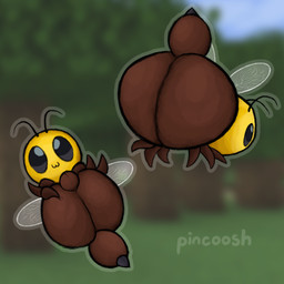 6_legs :3 ambiguous_gender antennae_(anatomy) arthropod_abdomen balls big_butt black_eyes blurred_background brown_body butt butt_focus duo feral genitals insect_wings looking_at_viewer male stinger wings pincoosh microsoft minecraft mojang xbox_game_studios arthropod bee bee_(minecraft) hymenopteran insect 1:1 digital_media_(artwork) hi_res signature