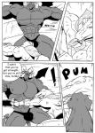 bulge clothing comic crocodile crocodilian demon dialogue english_text fight greyscale hi_res jockstrap male monochrome reagan700 reptile scalie text underwear